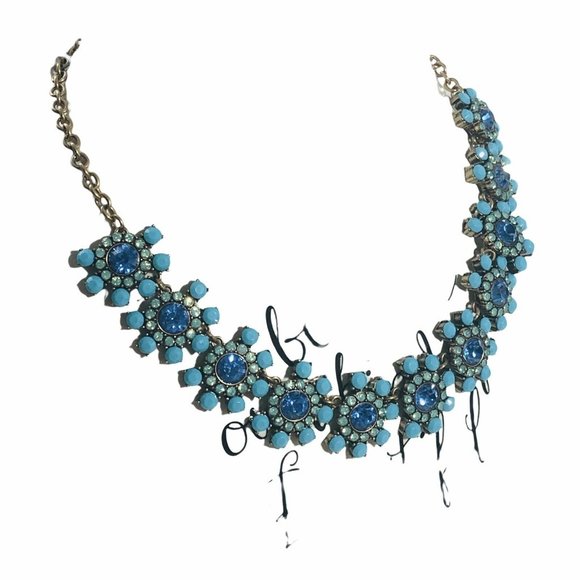 Statement Necklace 20" Blue Faux Turquoise Rhinestone Jewelry - Picture 2 of 7